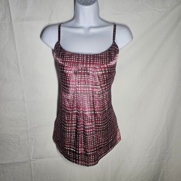 Vintage y2k patterned pink red checker plaid satin top - Picture 1 of 5
